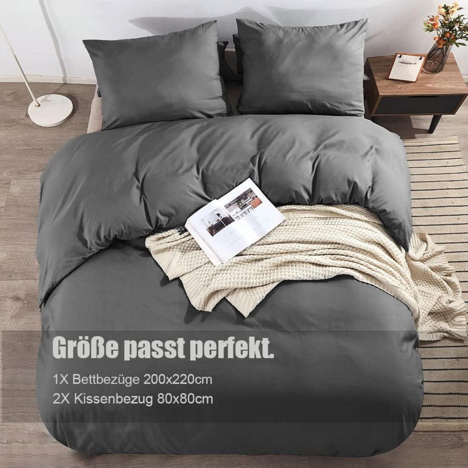 Soifox Bettwäsche 200x220 Grau Anthrazit Mikrofaser bügelfrei inkl. Kissenbezug