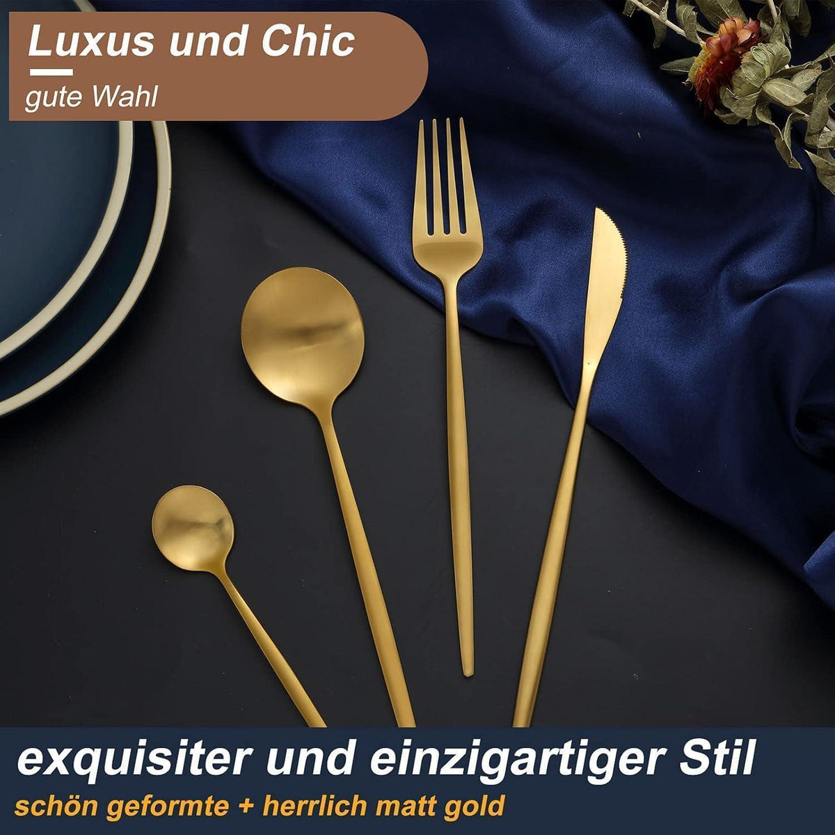 Besteckset Edelstahl Matt Gold für 6 Personen, 24-teilig