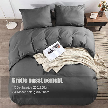Soifox Bettwäsche 200x200 Grau Anthrazit Mikrofaser