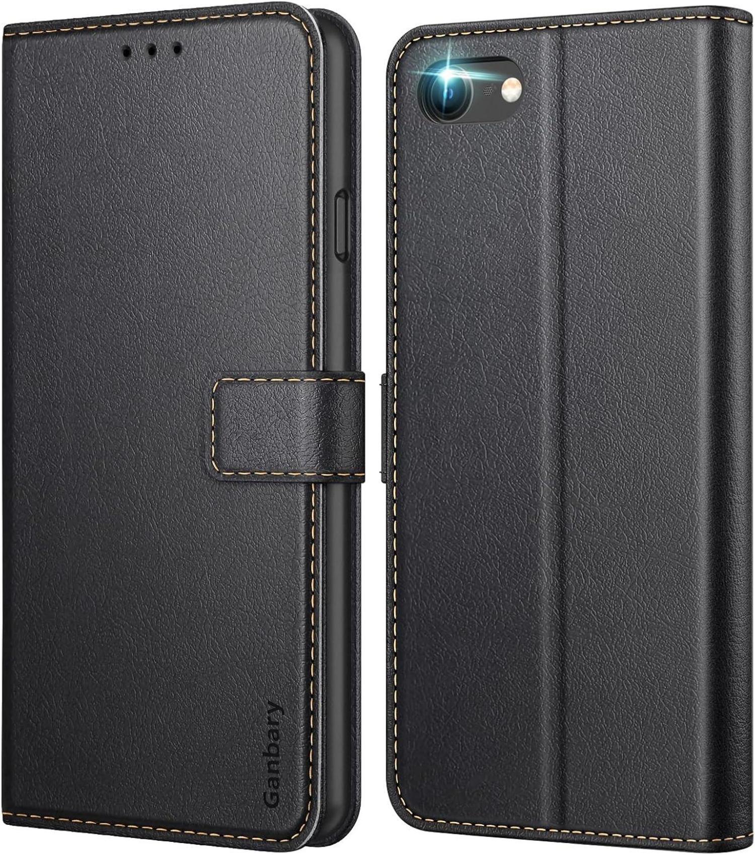 Schwarzes Premium Leder Handyhülle iPhone SE 2022 5G SE 2020 7/8