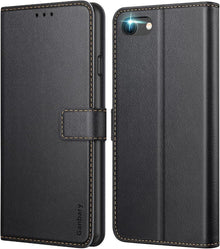 Schwarzes Premium Leder Handyhülle iPhone SE 2022 5G SE 2020 7/8