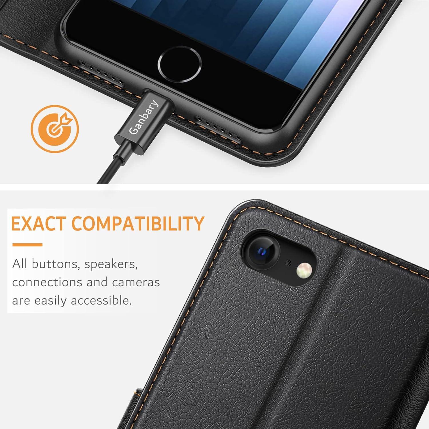 Leder Handyhülle für iPhone SE 2022 5G SE 2020 iPhone 7/8 - Schwarz