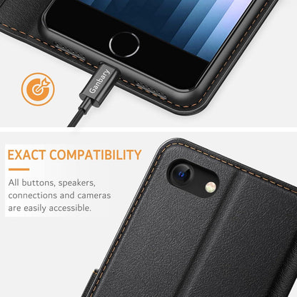 Leder Handyhülle für iPhone SE 2022 5G SE 2020 iPhone 7/8 - Schwarz
