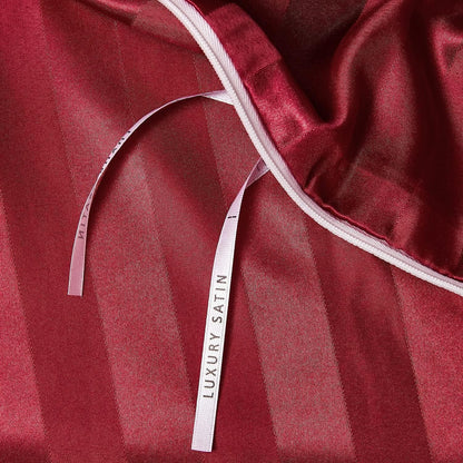 Satin Bettwäsche Set 135x200cm Rot – Gestreift & Seidig Glänzend