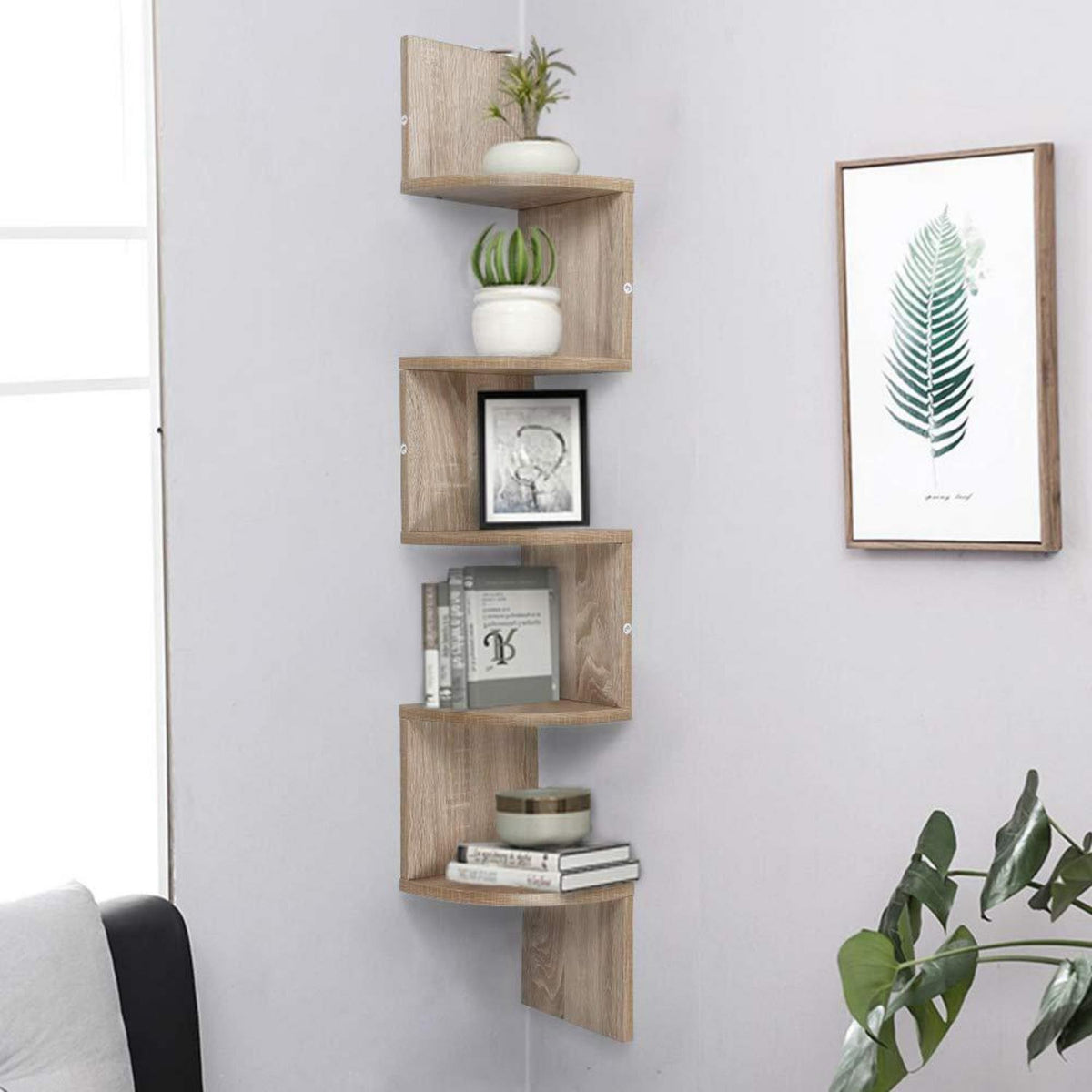 Eckregal MDF 5 Ebenen Eiche Hängeregal Bücherregal 20x20x123cm