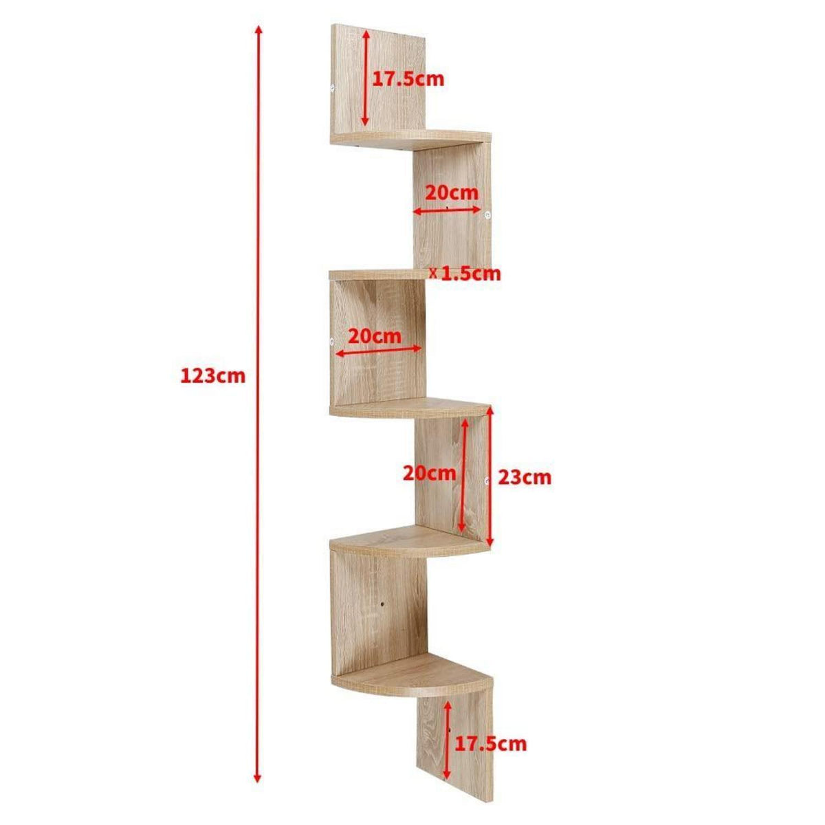 Eckregal MDF 5 Ebenen Eiche Hängeregal Bücherregal 20x20x123cm