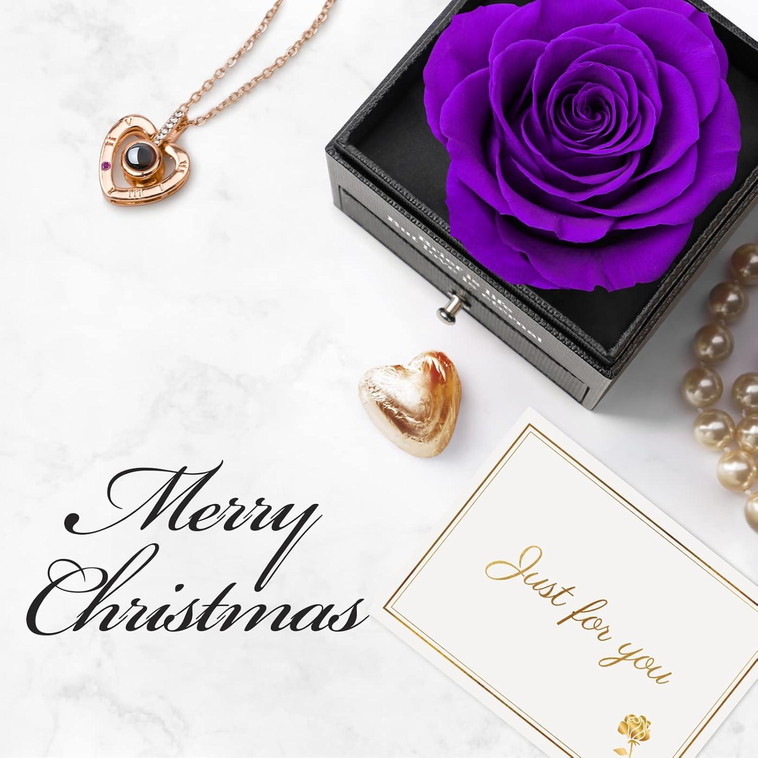 Ewige echte Rose I Love You Halskette in Geschenkbox für Frauen