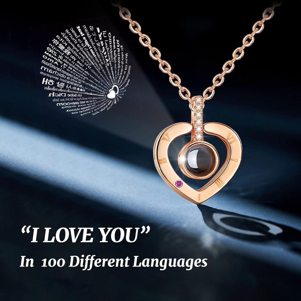 Ewige echte Rose mit I Love You Halskette und GeschenkboxRot