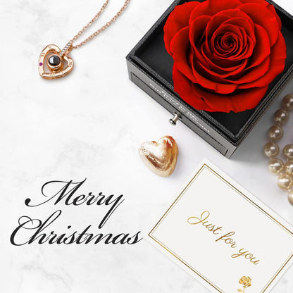 Ewige echte Rose I Love You Halskette Konservierte Blumen Geschenkbox Frau Rot