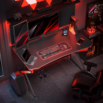 Gaming Schreibtisch Kohlefaser Schwarz 100x60cm PC Tisch Kopfhörerhaken