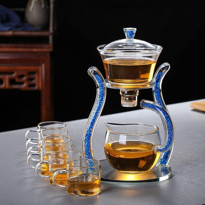 Glas-Teekanne Set mit Infusor & Rotation – Blau