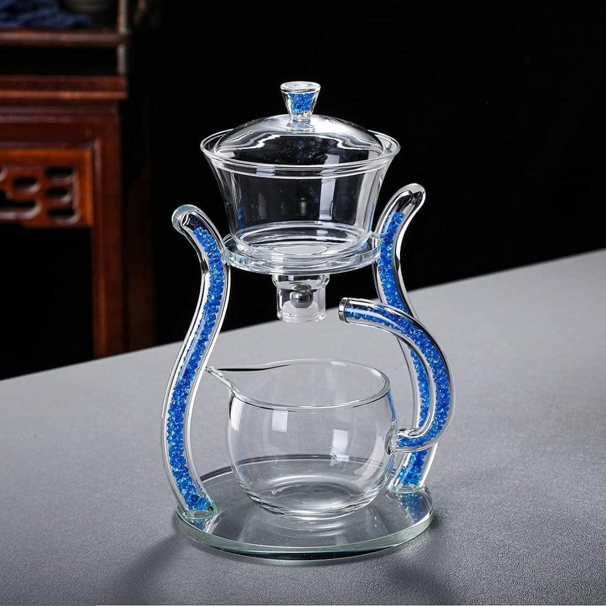 Glas-Teekanne Set mit Infusor & Rotation – Blau