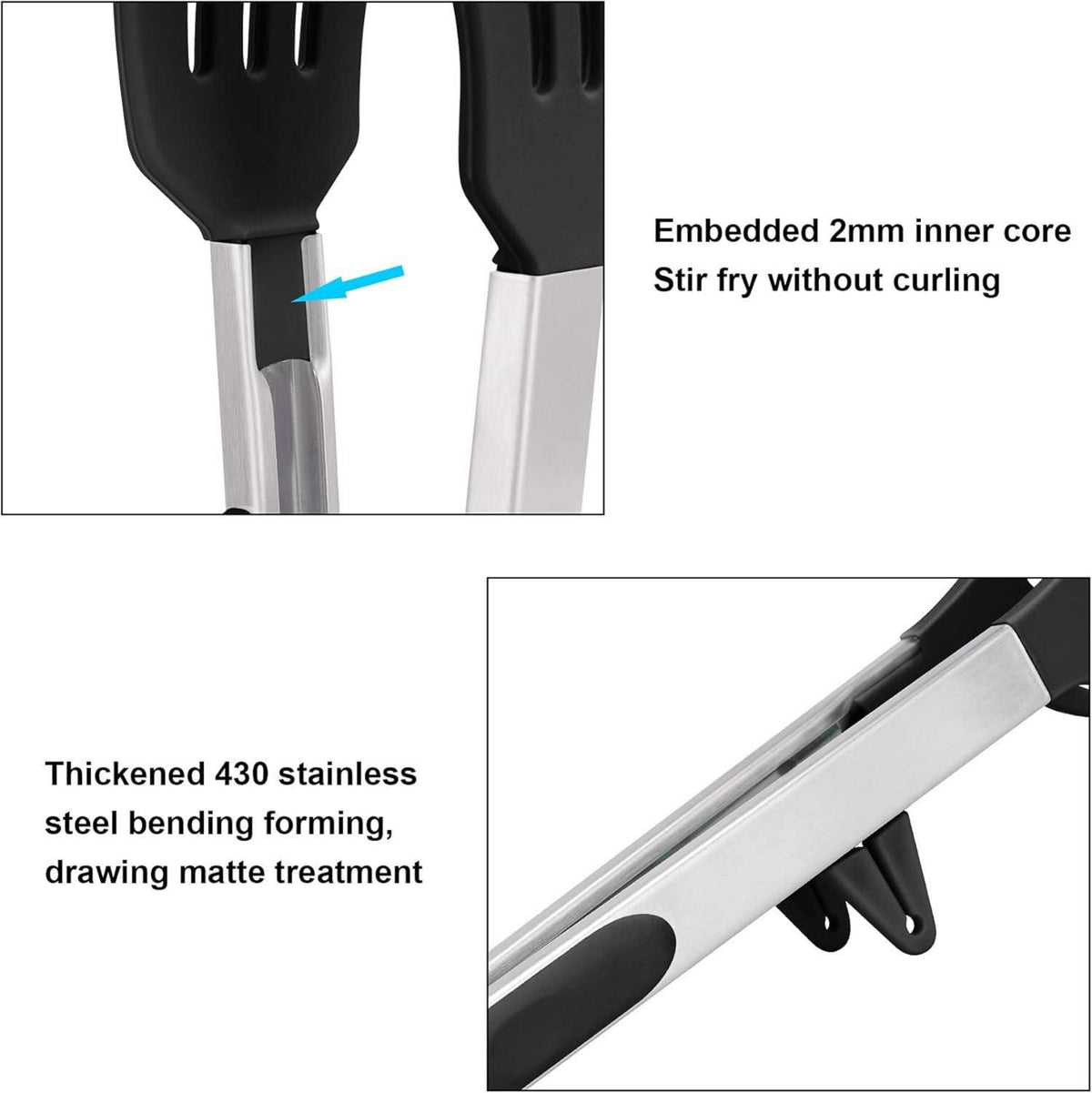 4er Grillzange Set Silikon Edelstahl BPA-frei für BBQ Buffet
