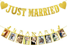 Just Married Banner Girlande mit Fotobanner Hochzeit Deko Tisch Stand
