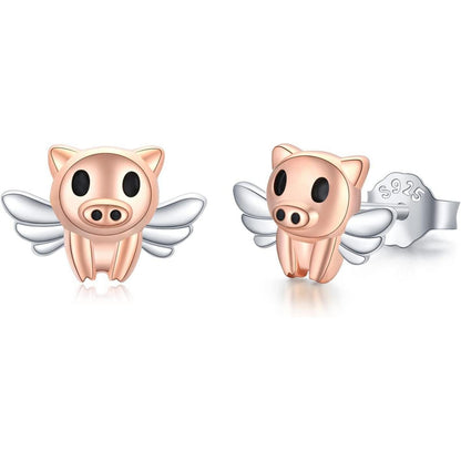 Schwein Ohrringe 925 Sterling Silber Hypoallergen Gold Rose