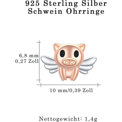 Schwein Ohrringe 925 Sterling Silber Hypoallergen Gold Rose