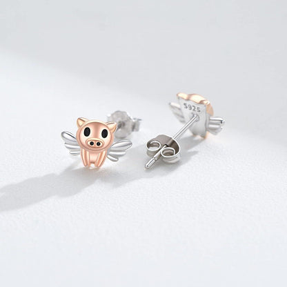 Schwein Ohrringe 925 Sterling Silber Hypoallergen Gold Rose