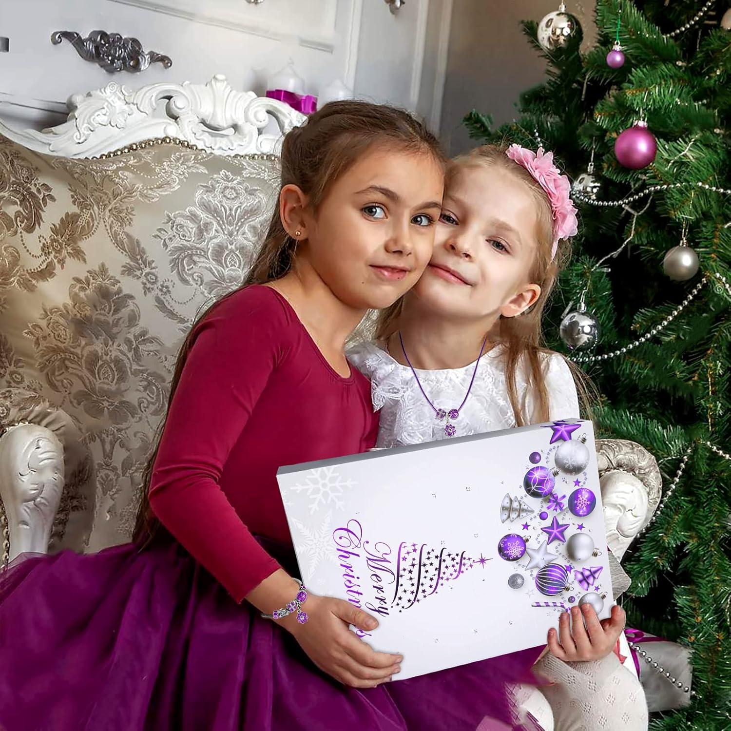 Lila Herz Adventskalender Weihnachtscountdown 2024 Mädchen Perlen DIY