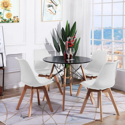 Rundes Esszimmer-Set mit 4 skandinavischen Stühlen, Schwarz Weiß