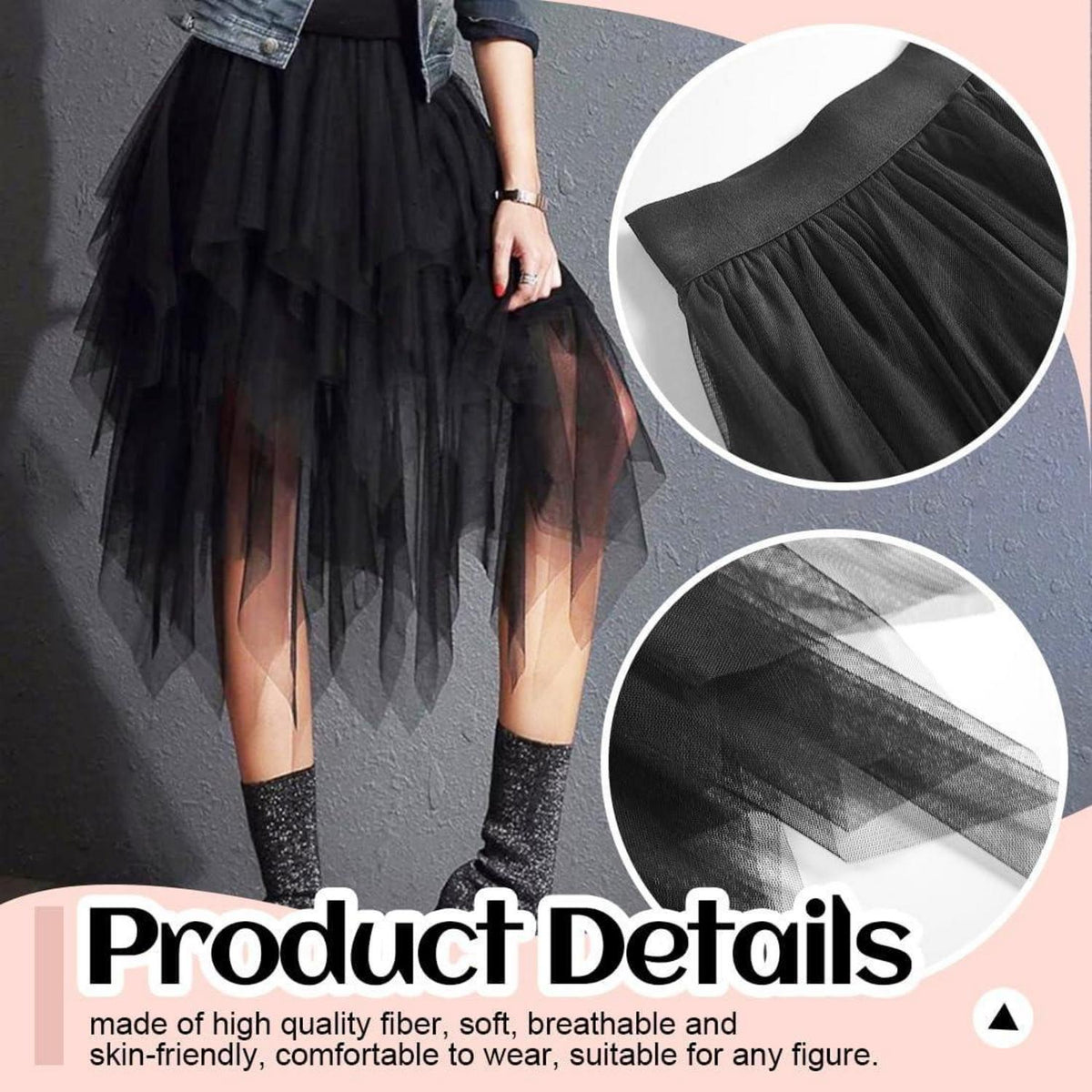 Tüllrock Damen lang, Vintage Kostüm Rock, elastische Taille
