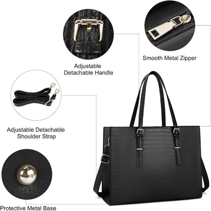 Lubardy Damen Handtasche Schwarz Groß 15.6 Zoll Laptop