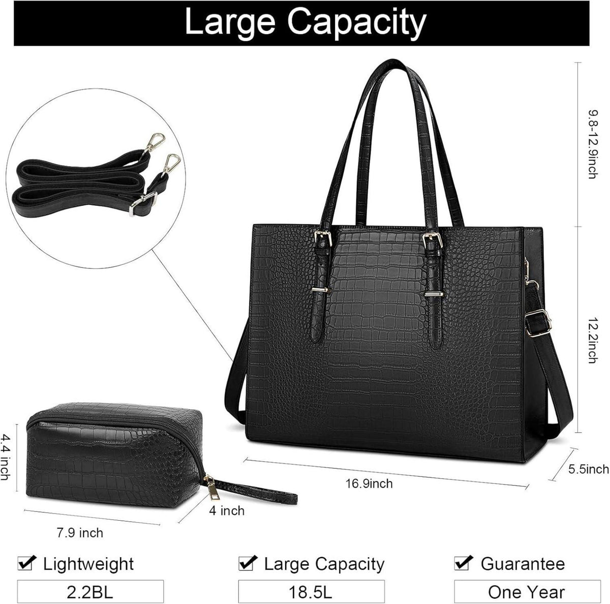 Lubardy Damen Handtasche Schwarz Groß 15.6 Zoll Laptop