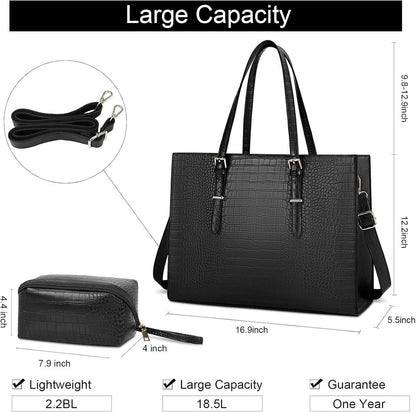 Lubardy Damen Handtasche Schwarz Groß 15.6 Zoll Laptop