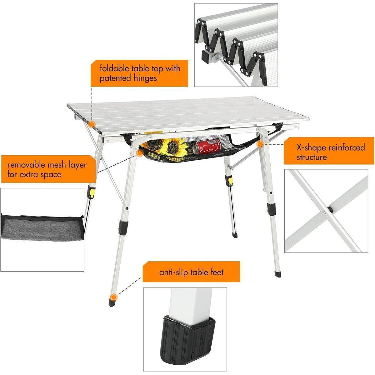 Faltbarer Campingtisch Aluminium höhenverstellbar 90x53cm für 4 Personen