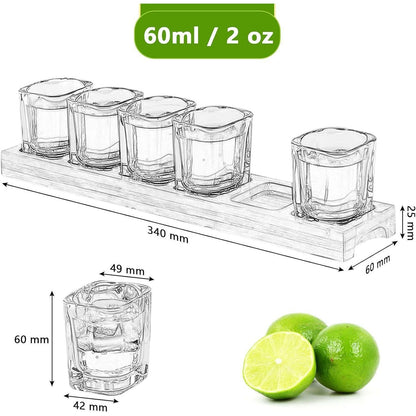Schnapsgläser-Set 6er mit Servierbrett 60ml für Likör & Whisky