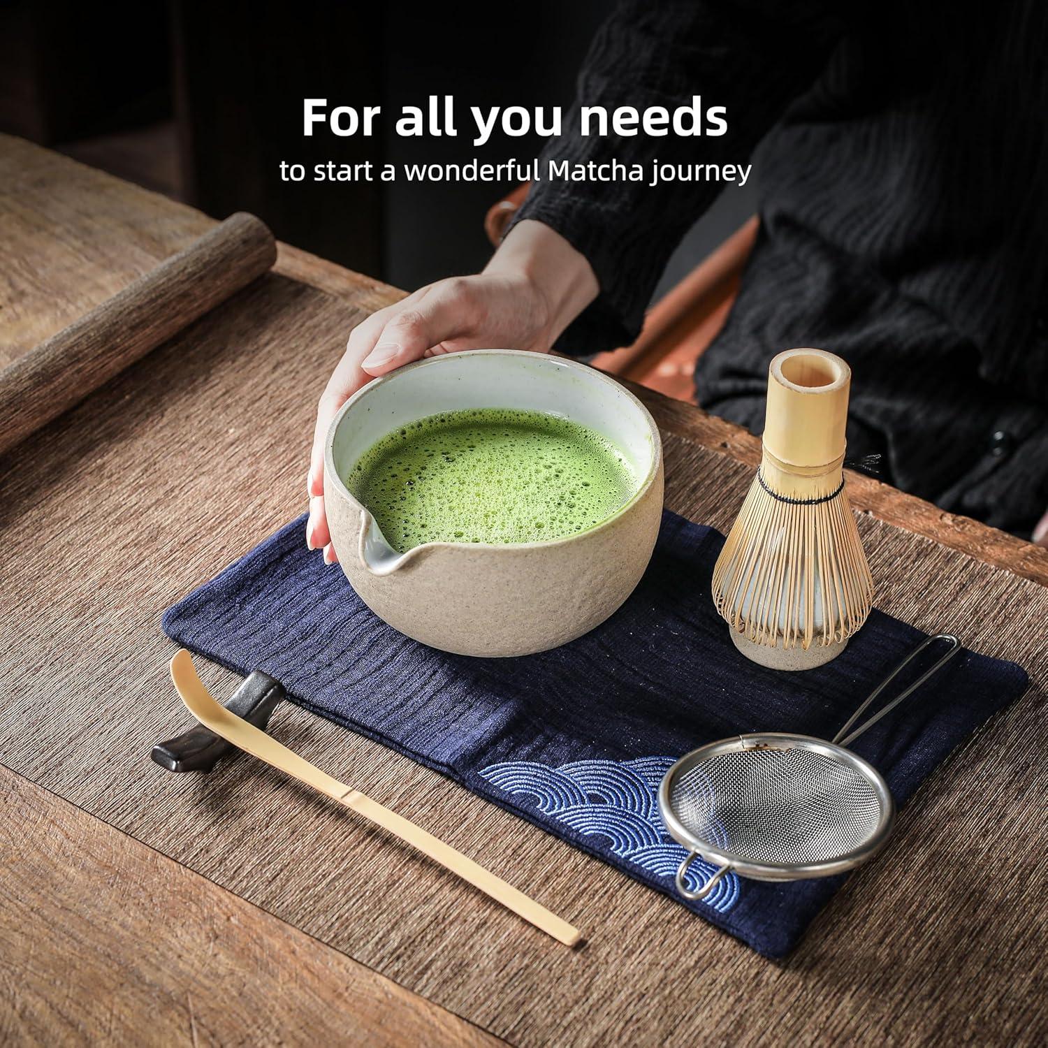 Japanisches Matcha-Set 7-teilig Bambus-Schneebesen Schale dunkelgrau