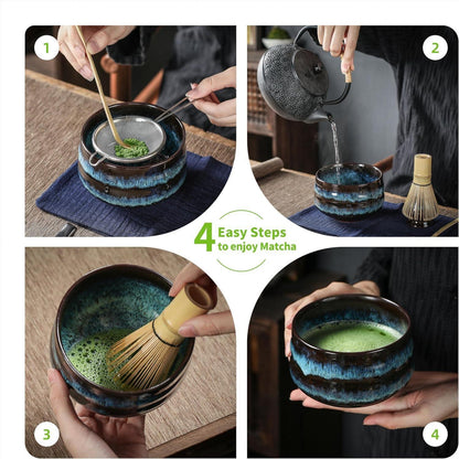 Matcha-Tee-Set Japanisches Tee-Zubehör Bambusbesen Schale Besenhalter Sieb