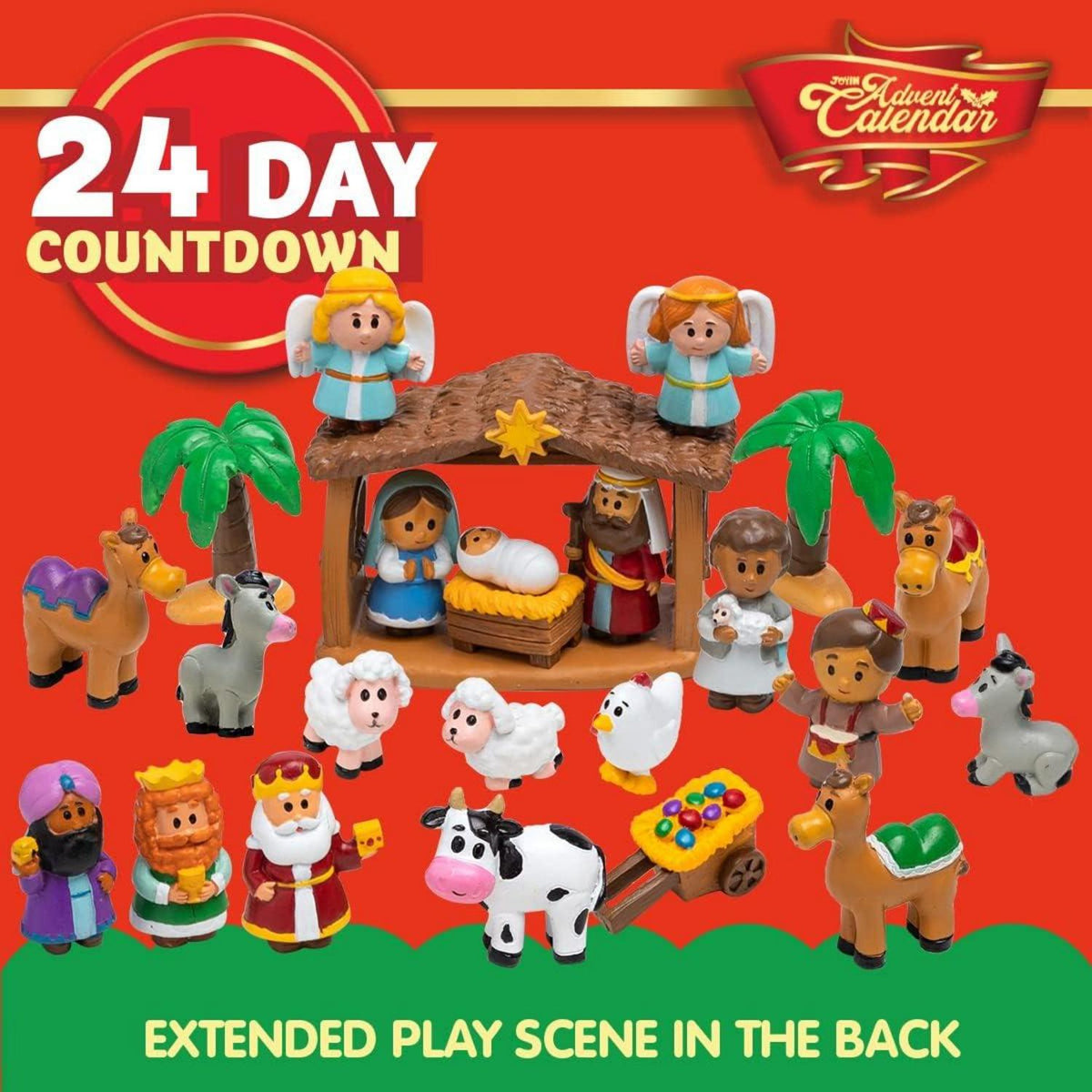 JOYIN 24-teiliger Weihnachts-Adventskalender Miniatur-Spielzeug Krippen-Spielset