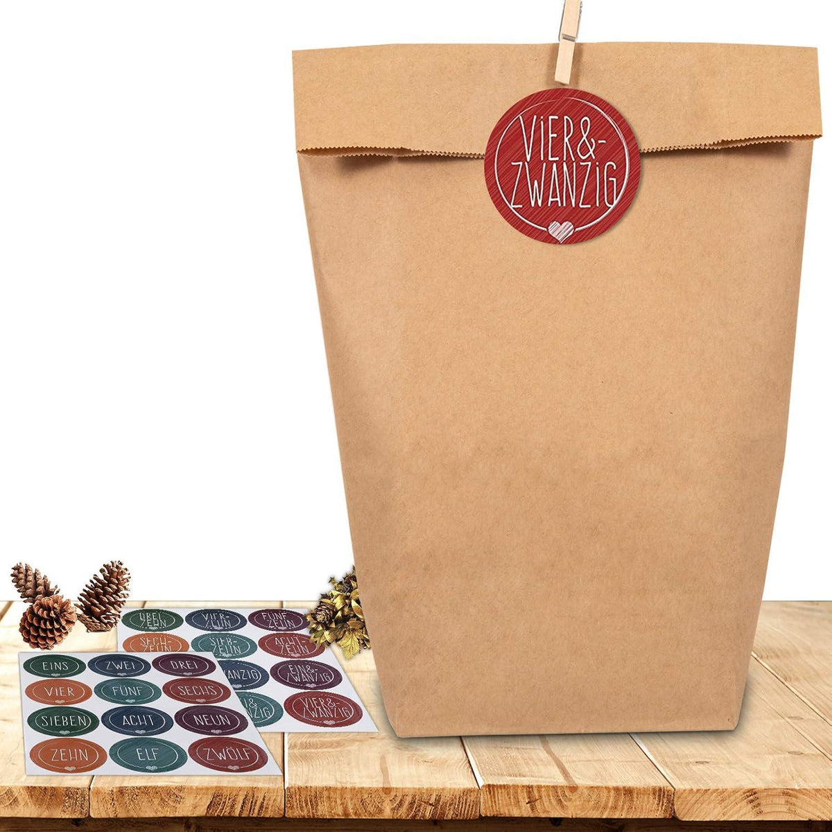 Adventskalender Kraftpapiertüten 24er Set mit Zahlen zum selber