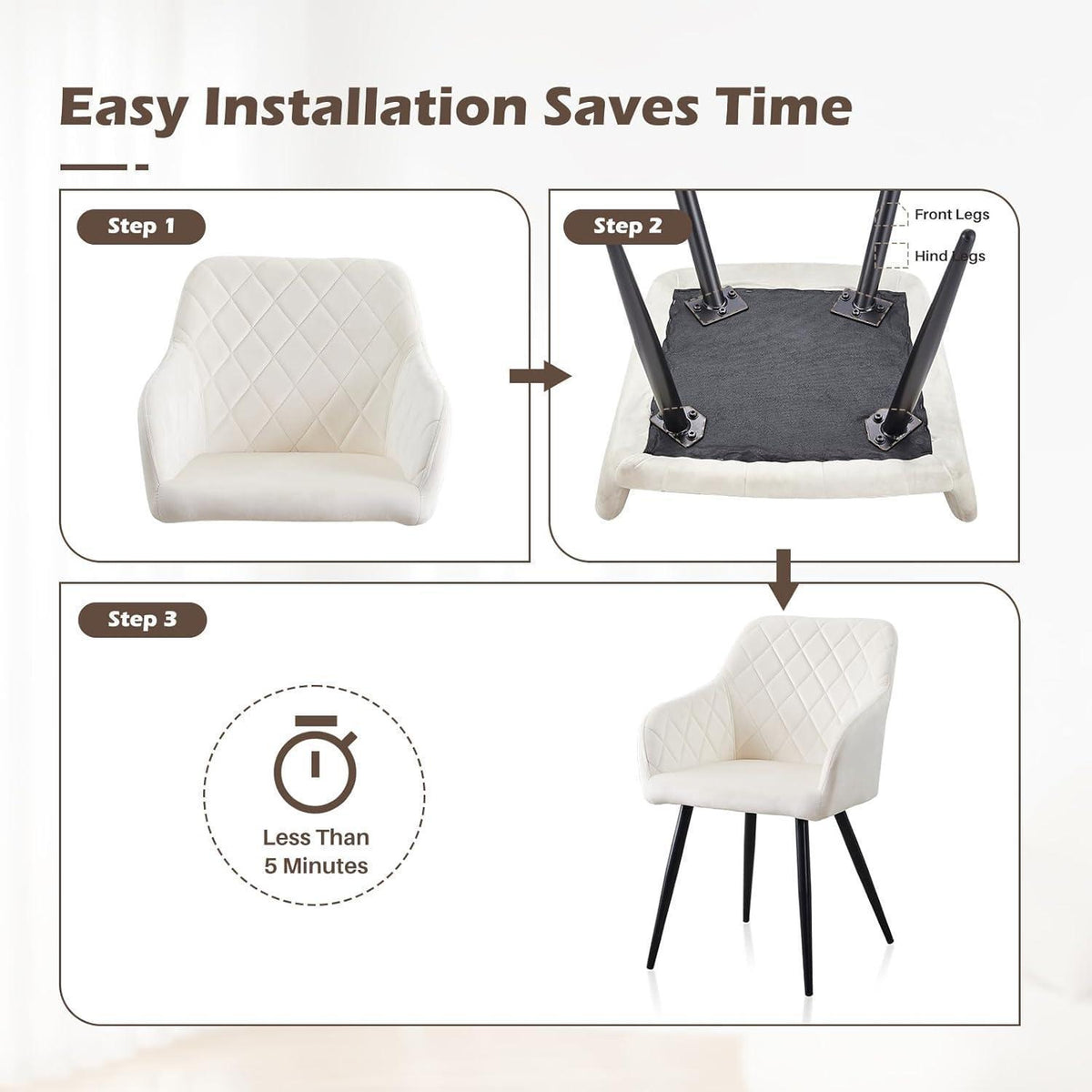 Samt Esszimmerstühle 2er Set mit Armlehnen, Creme