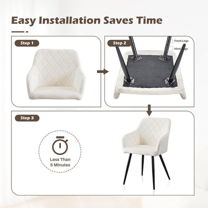 Samt Esszimmerstühle 4er Set mit Armlehnen, Creme