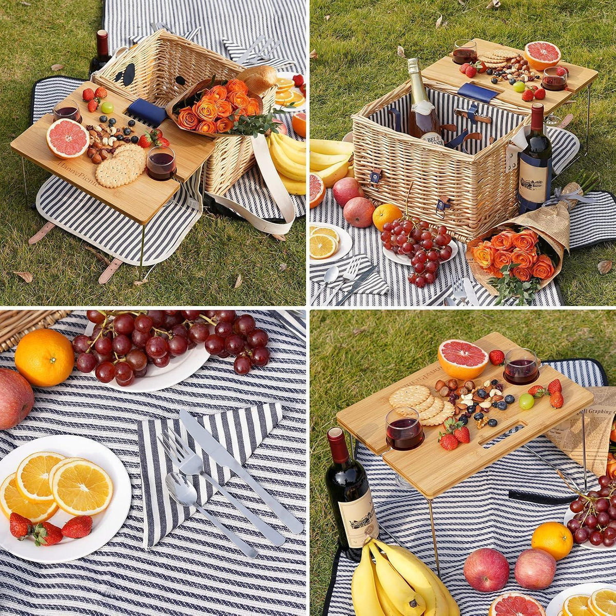 Picknickkorb Set für 2 Personen mit Weintisch & Zubehör