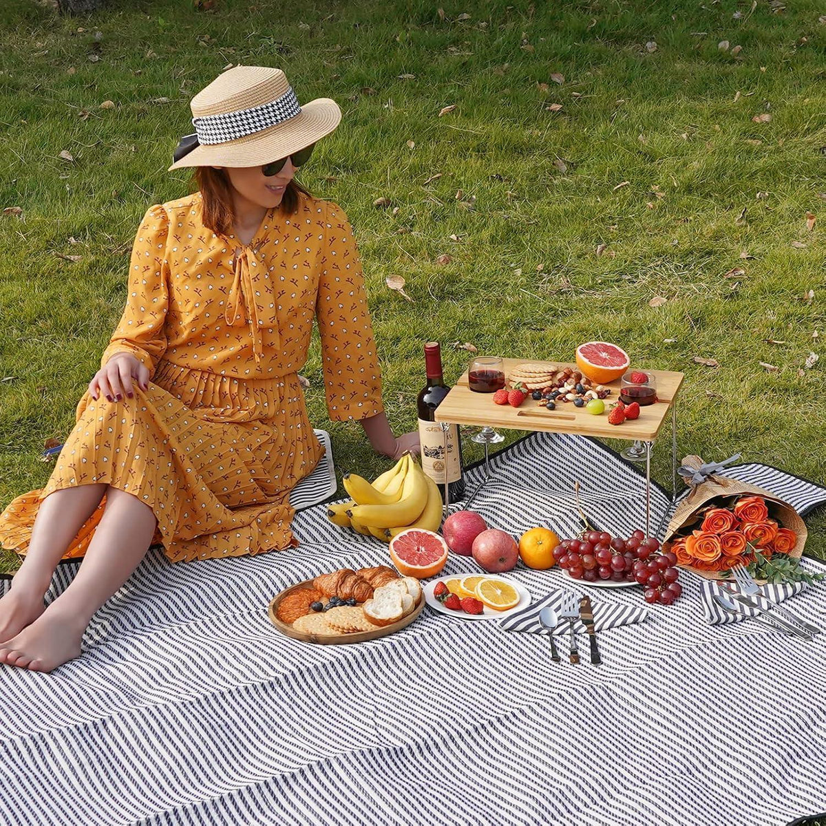 Picknickkorb Set für 2 Personen mit Weintisch & Zubehör