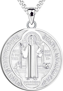 Heiliger Benedikt Kette 925 Sterling Silber Anhänger Halskette Münze