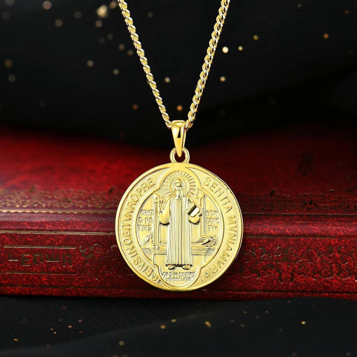 Heiliger Benedikt Kette 925 Sterling Silber vergoldet