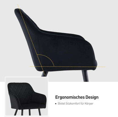 CLIPOP Esszimmerstühle 4er Set Samt Bezug Armlehne Metallbeine Schwarz