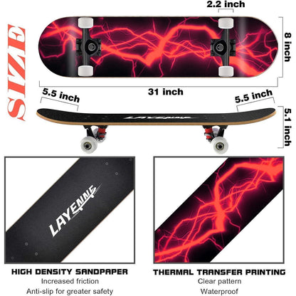 LAYENNE Skateboard 31 Zoll Komplettes Ahorn Deck ABEC-11
