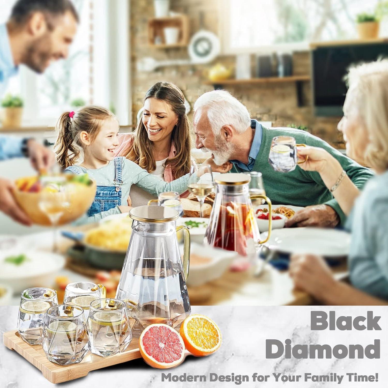 Glaskaraffe Schwarz Diamant 2L - Wasserkrug mit 4 Tassen
