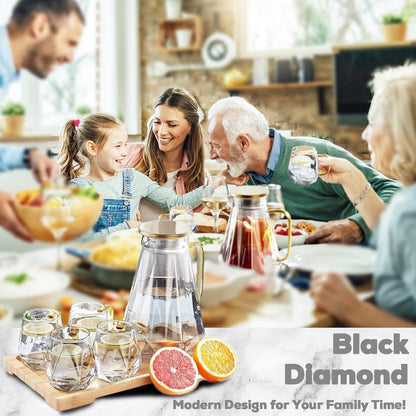 Glaskaraffe Schwarz Diamant 2L - Wasserkrug mit 4 Tassen