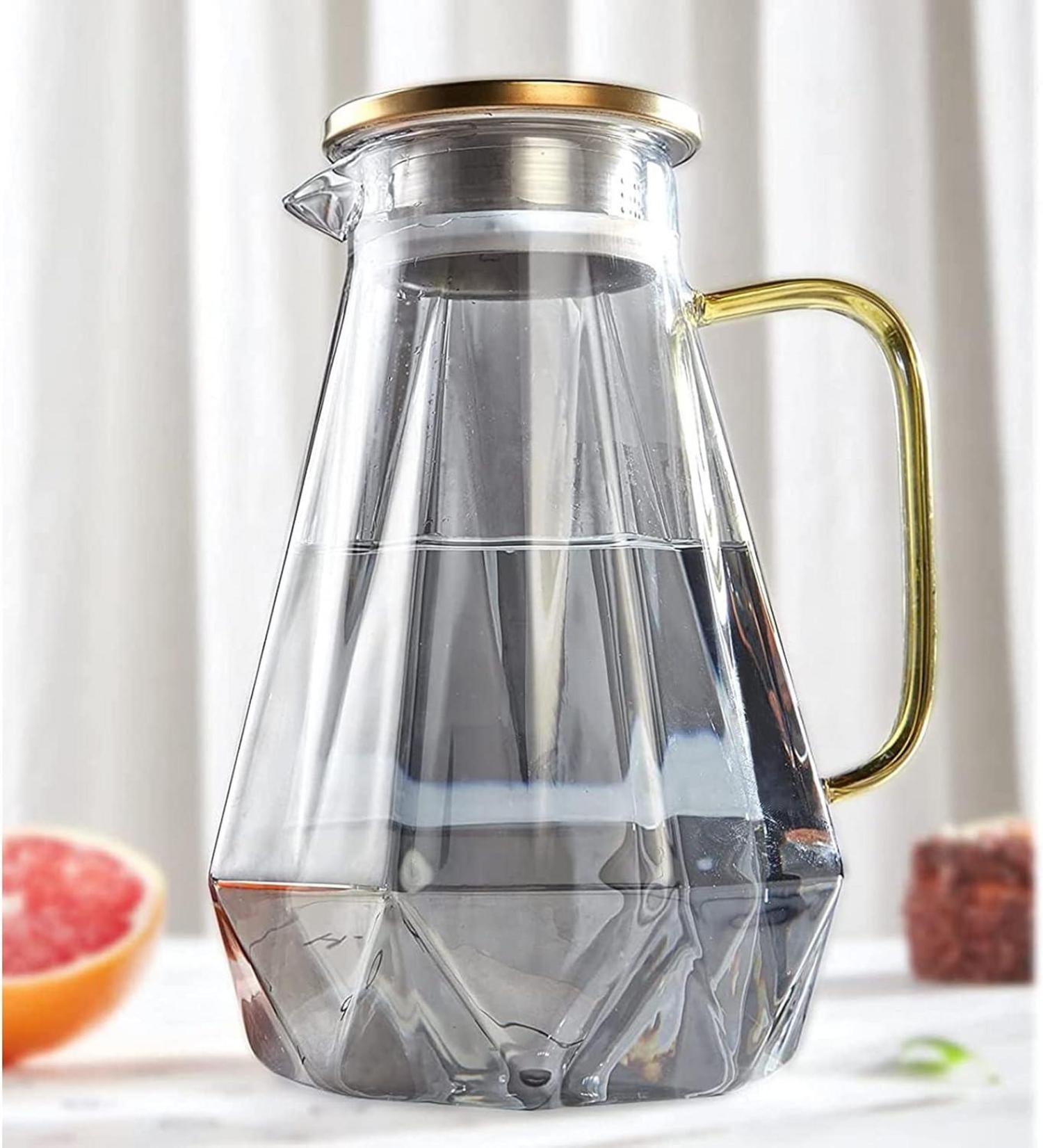 Moderne Glaskaraffe mit Deckel und Griff 2 Liter - Diamant Design