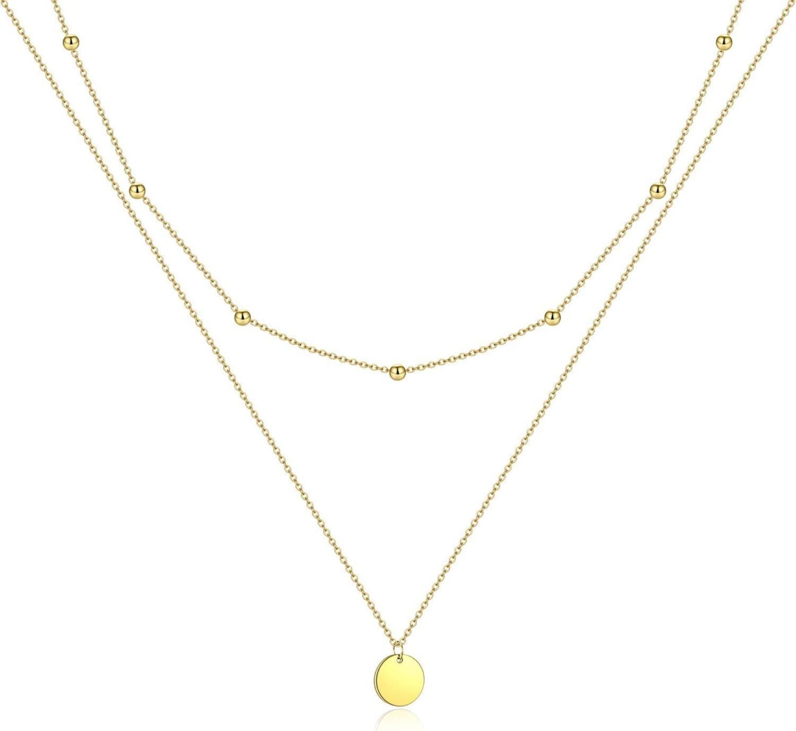 Layered Multilayer Halskette mit Coin Anhänger Silber Gold Rosegold