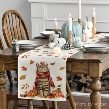 Artoid Mode Katze Kürbis Herbst Tischläufer 40x140 cm Beige