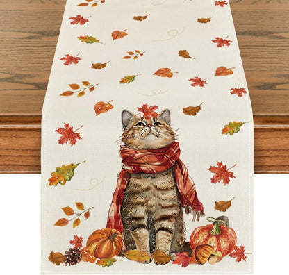 Artoid Mode Katze Kürbisse Herbst Tischläufer 40x140 cm Beige