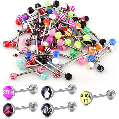 Zungenpiercing Set 55 Stück Chirurgenstahl 14G 16mm Herz Blume
