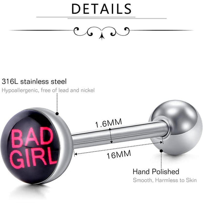 Zungenpiercing Set 55 Stück Chirurgenstahl 14G 16mm Herz Blume
