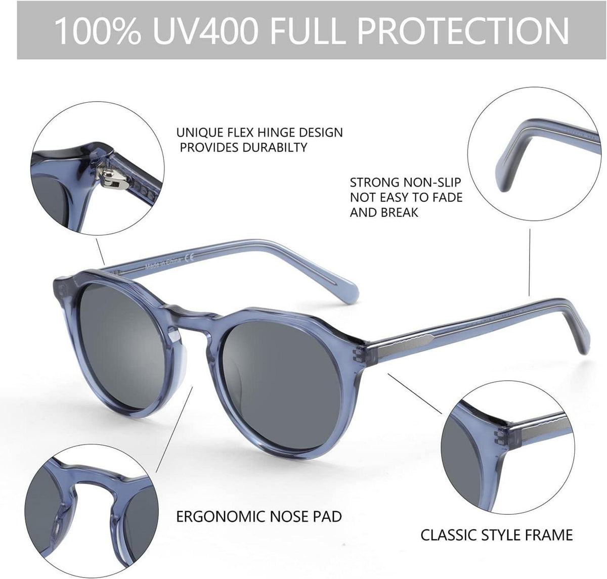 Runde Polarisierte Vintage Sonnenbrille UV400 Schutz für Herren Damen